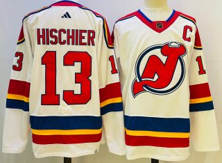 Men's New Jersey Devils #13 Nico Hischier White 2022-23 Reverse Retro Stitched Jersey