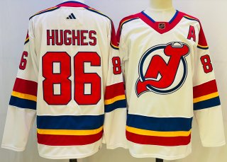 Men's New Jersey Devils #86 Jack Hughes White 2022-23 Reverse Retro Stitched Jersey