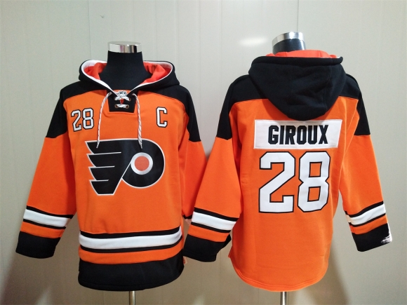 Men's Philadelphia Flyers #28 Claude Giroux Orange Ageless Must-Have Lace-Up Pullover