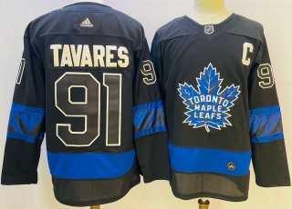 Men's Toronto Maple Leafs #91 John Tavares black Stitched Jersey