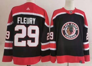 Men's Chicago Blackhawks #29 Marc-Andre Fleury 2020-21 Black Reverse Retro Stitched Jersey
