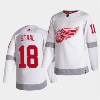 Men's Detroit Red Wings #18 Marc Staal White 2020-21 Reverse Retro Stitched Jersey