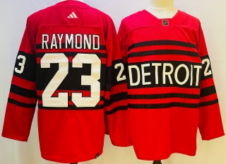 Men's Detroit Red Wings #23 Lucas Raymond Red 202223 Reverse Retro Stitched Jersey