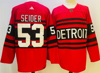 Men's Detroit Red Wings #53 Moritz Seider Red 2022-23 Reverse Retro Stitched Jersey