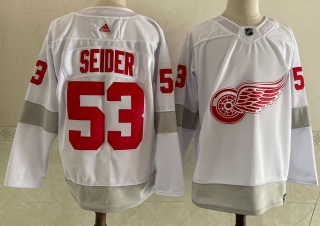 Men's Detroit Red Wings #53 Moritz Seider White 2020 21 Reverse Retro Stitched Jersey