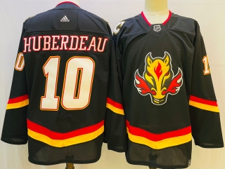 Men's Calgary Flames #10 Jonathan Huberdeau Black 2022 23 Reverse Retro Stitched Jersey