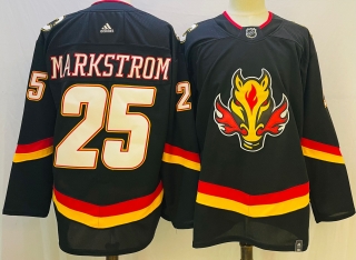 Men's Calgary Flames #25 Jacob Markstrom Black 2022 23 Reverse Retro Stitched Jersey