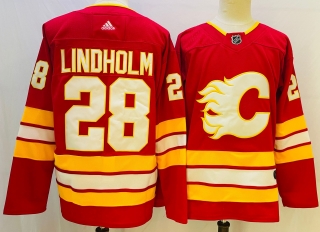 Men's Calgary Flames #28 Elias Lindholm Red Stitched NHL Jersey
