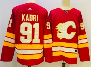 Men's Calgary Flames #91 Nazem Kadri red Stitched Jersey