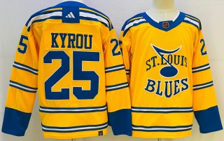 Men's St. Louis Blues #25 Jordan Kyrou Yellow 2022 23 Reverse Retro Stitched Jersey