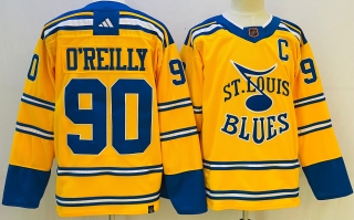 Men's St. Louis Blues #90 Ryan O'Reilly Yellow 2022 23 Reverse Retro Stitched Jersey
