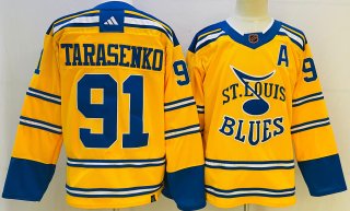 Men's St. Louis Blues #91 Vladimir Tarasenko Yellow 202223 Reverse Retro Stitched Jersey