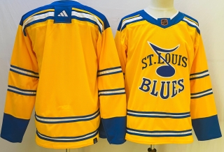 Men's St. Louis Blues Blank Yellow 2022 23 Reverse Retro Stitched Jersey