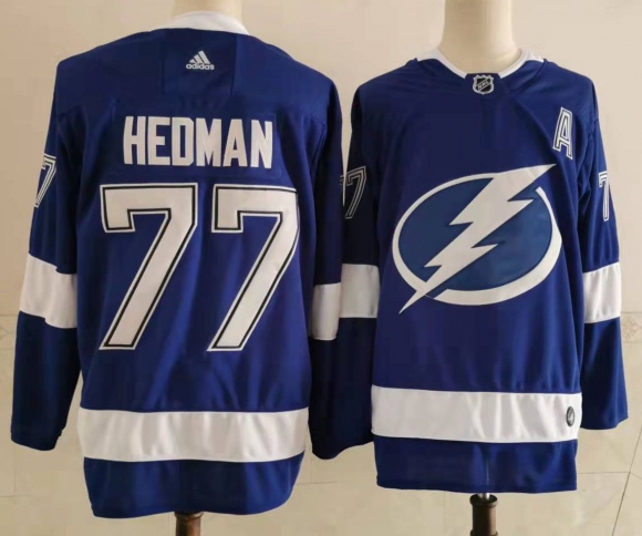 Men's Tampa Bay Lightning #77 Victor Hedman blue jersey