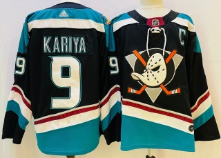 Men's Anaheim Ducks #9 Paul Kariya Black Teal Stitched Jersey