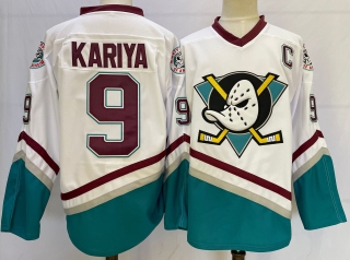 Men's Anaheim Ducks #9 Paul Kariya white Teal Stitched Jersey