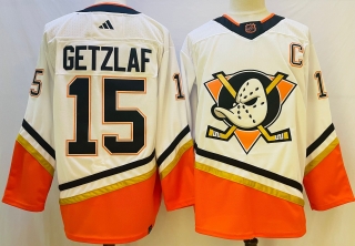 Men's Anaheim Ducks #15 Ryan Getzlaf White 2022 23 Reverse Retro Stitched Jersey