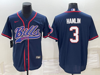 Buffalo Bills #3 Damar Hamlin Navy With Patch Cool Base Stitched Baseball Jersey