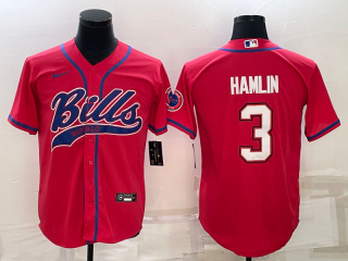 Buffalo Bills #3 Damar Hamlin Red With Patch Cool Base Stitched Baseball Jersey