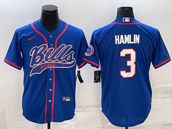 Buffalo Bills #3 Damar Hamlin Royal With Patch Cool Base Stitched Baseball Jersey