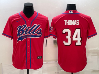 Buffalo Bills #34 Thurman Thomas Red With Patch Cool Base Stitched Baseball Jersey