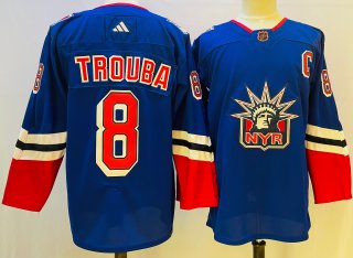 Men's New York Rangers #8 Jacob Trouba Blue 2022-23 Reverse Retro Stitched Jersey