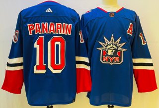 Men's New York Rangers #10 Artemi Panarin Blue 2022-23 Reverse Retro Stitched Jersey