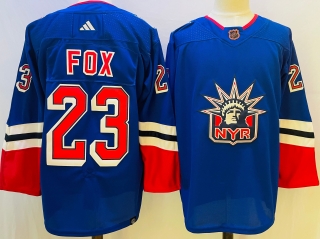 Men's New York Rangers #23 Adam Fox Blue 2022-23 Reverse Retro Stitched Jersey