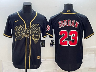 Chicago Bulls #23 Michael Jordan Black Gold With Patch Cool Base Stitched Baseball