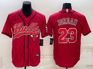 Chicago Bulls #23 Michael Jordan Red With Patch Cool Base Stitched Baseball Jersey