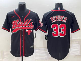 Chicago Bulls #33 Scottie Pippen Black With Patch Cool Base Stitched Baseball Jersey