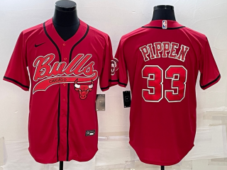 Chicago Bulls #33 Scottie Pippen Red With Patch Cool Base Stitched Baseball Jersey