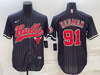Chicago Bulls #91 Dennis Rodman Black Cool Base Stitched Baseball Jersey