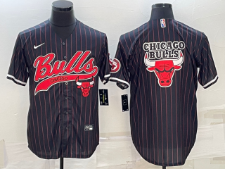 Chicago Bulls Black Team Big Logo Cool Base Stitched Baseball Jersey