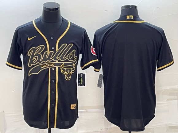 Chicago Bulls Blank Black Gold Cool Base Stitched Baseball Jersey