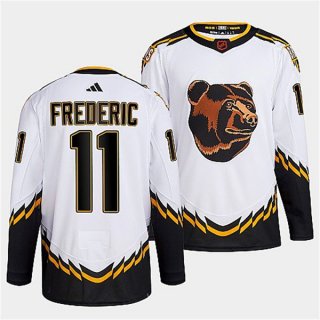Men's Boston Bruins #11 Trent Frederic White 2022-23 Reverse Retro Stitched Jersey