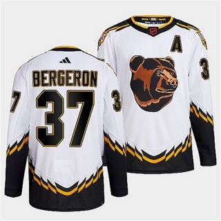 Men's Boston Bruins #37 Patrice Bergeron White 2022-23 Reverse Retro Stitched Jersey