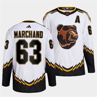Men's Boston Bruins #63 Brad Marchand White 2022-23 Reverse Retro Stitched Jersey