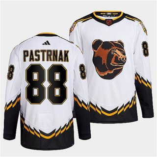 Men's Boston Bruins #88 David Pastrnak White 2022-23 Reverse Retro Stitched Jersey