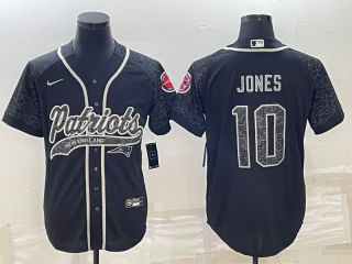 New England Patriots #10 Mac Jones Black Reflective With Patch Cool Base Stitched