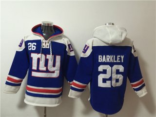 New York Giants #26 Saquon Barkley Blue Lace-Up Pullover Hoodie