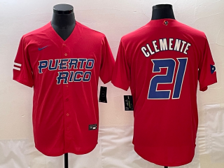 Puerto Rico Baseball #21 Roberto Clemente 2023 Red World Baseball Classic Stitched