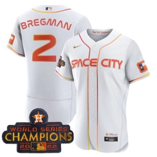 Houston Astros #2 Alex Bregman White With 2022 World Serise Champions Patch Stitched