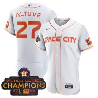 Houston Astros #27 Jose Altuve White With 2022 World Serise Champions Patch Stitched