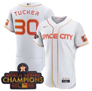 Houston Astros #30 Kyle Tucker White With 2022 World Serise Champions Patch Stitched