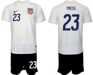 United States #23 Press White Home Soccer Jersey Suit