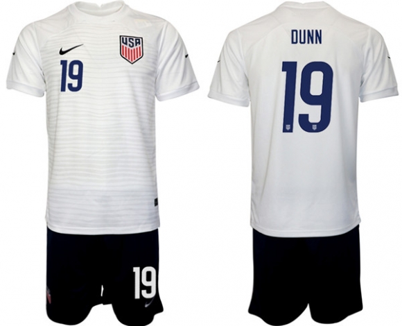 United States #19 Dunn White Home Soccer Jersey Suit
