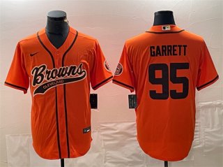 Cleveland Browns #95 Myles Garrett Orange With Patch Cool Base Stitched Baseball