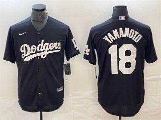 Los Angeles Dodgers #18 Yoshinobu Yamamoto Black Cool Base Stitched Jersey
