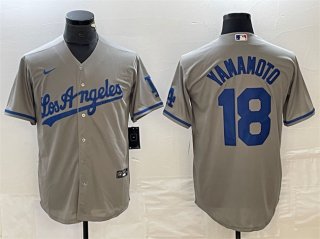 Los Angeles Dodgers #18 Yoshinobu Yamamoto Grey Cool Base With Patch Stitched